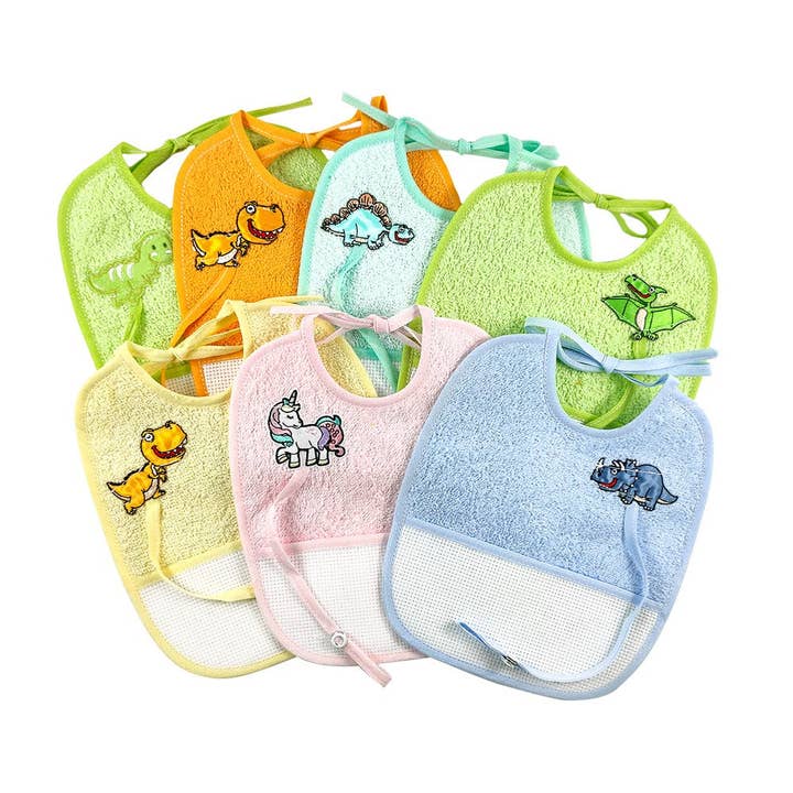 ARLO slabbetje van badstof met lintjes en speenkoord om te borduren voor wholesale door Almatex srl