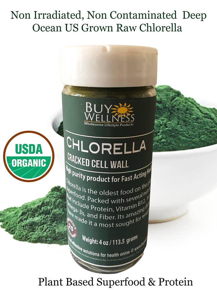 Organic Chlorella Powder Cracked Cell Chlorella 4 oz Pack for wholesale by Buy Wellness