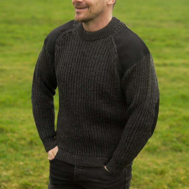 British Wool Shooting Jumper - Trækul for engroshandel hos Mars Knitwear