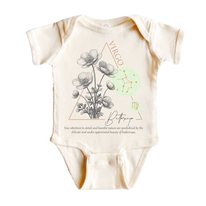 Virgo Floral Celestial - Baby Boy Girl Clothes Infant Bodysuit Funny Cute Newborn for wholesale by North Fork Forager LLC