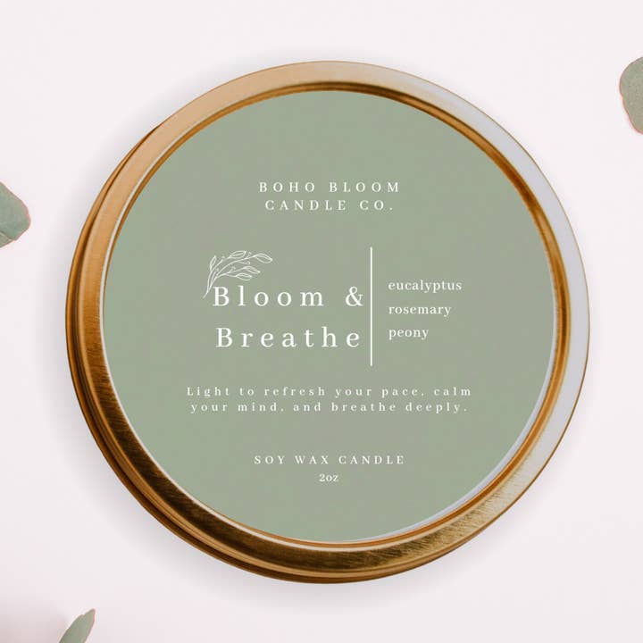Bloom and Breathe – 56 g Reise-Dose Kerze für den Großhandel von Boho Bloom Candle Co.