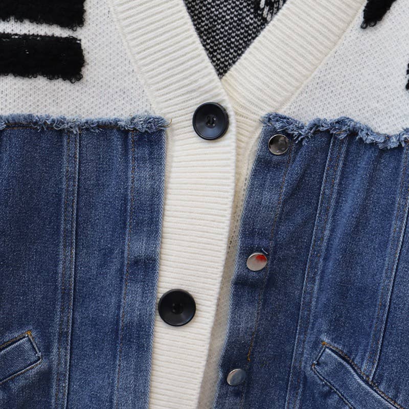 Productseeker - Wholesale Knit Top - Women's - JK104 Patchwork Denim Knitted Cardigan Sweater Jacket7