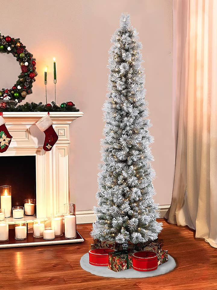 6.5 FT Pencil Snow Flocked Christmas Tree for wholesale by Perfect Holiday
