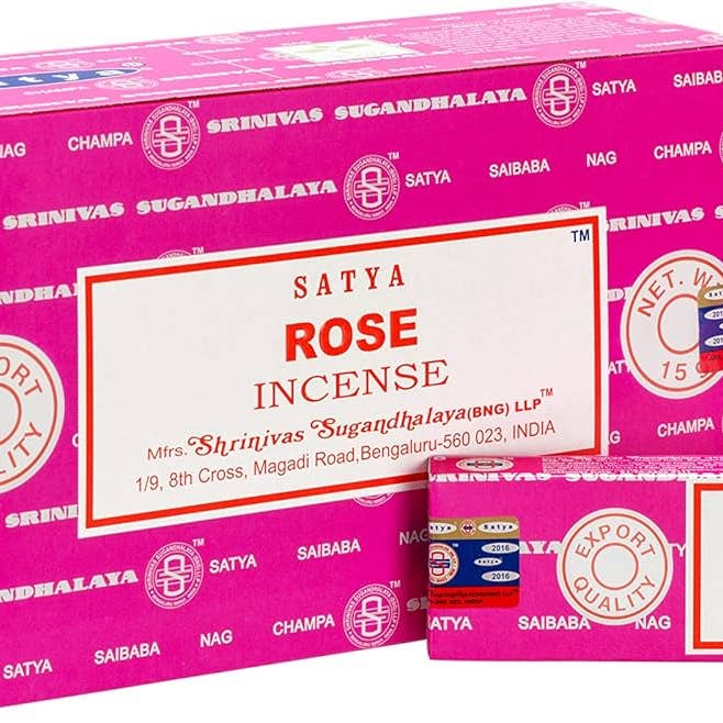 Satya Rose Røgelsespinde – 15g Eksportkvalitet for engroshandel hos Magnifique Hearts