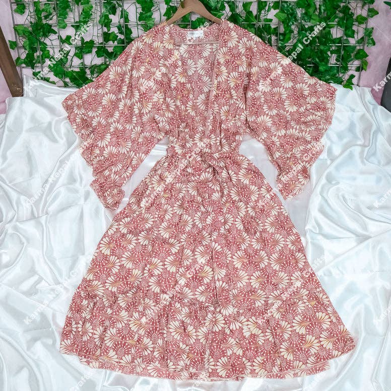 Karma Nepal Crafts – Engroshandel Kimono - Dame – Lang, flydende boheme kimono med volanter og lommer10