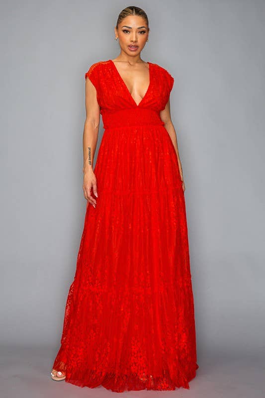 Miss Avenue – wholesale Klänning - Dam – Maxiklänning med heltäckande spets med rökig midja DM3107.0