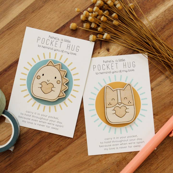 oh, little wren – wholesale Keepsake coin/token – Wooden Pocket Hug, Dinosaur. Thinking of You Gift7