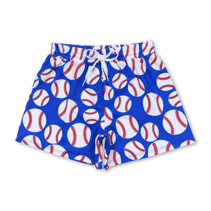Blue baseball kids boys summer swim trunks for wholesale by Yawoo Garments