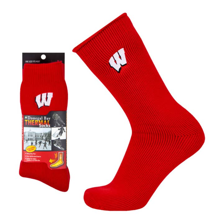 Chaussettes thermiques rouges Wisconsin Badgers pour la vente par Donegal Bay