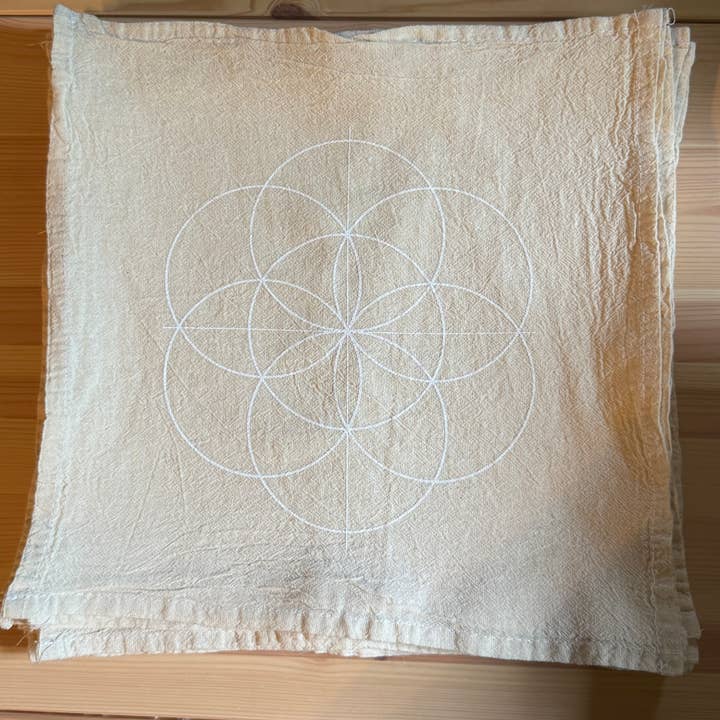 Crystal Grids - Wholesale Meditation Supplies - Seed of Life white ink, Crystal Grid Cloth, Alter Cloth2