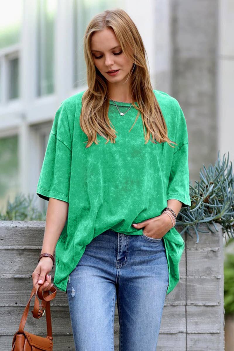 42POPS - Vente Haut en maille – femme - T-shirt en coton délavé à l'acide oversize SI-243011