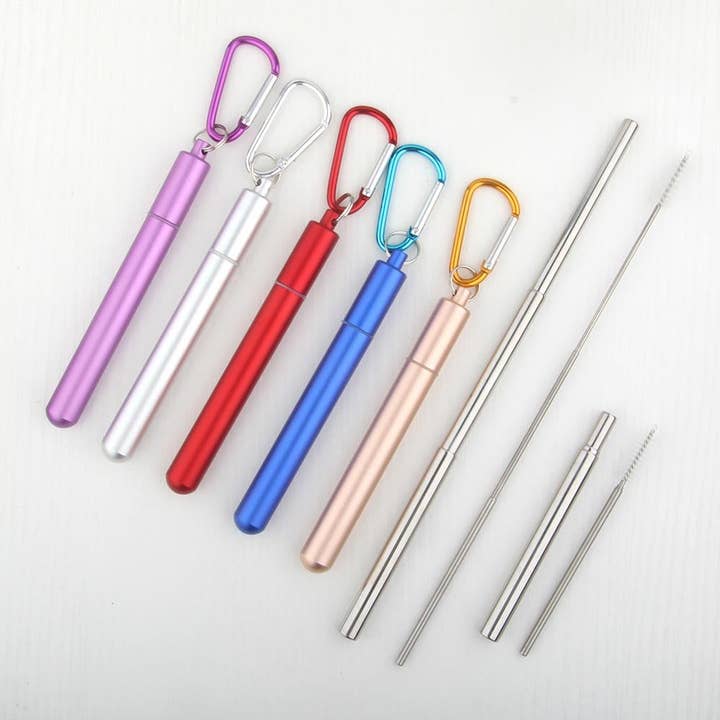 Suck It Up Straws - Wholesale Drinking Straw - Telescopic Metal Straws with Keyring Case & Cleaning Brush
