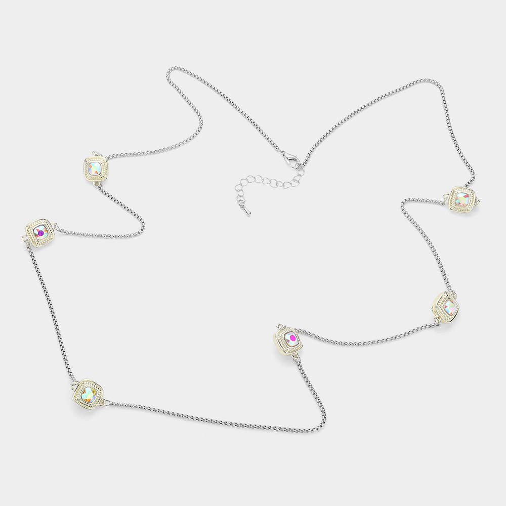 Sensibling Corp. - Wholesale Pendant/Charm Necklace - 14K Gold Plated Two Tone Square Pendant Station Necklace3