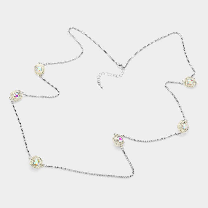 Sensibling Corp. - Wholesale Pendant/Charm Necklace - 14K Gold Plated Two Tone Square Pendant Station Necklace3