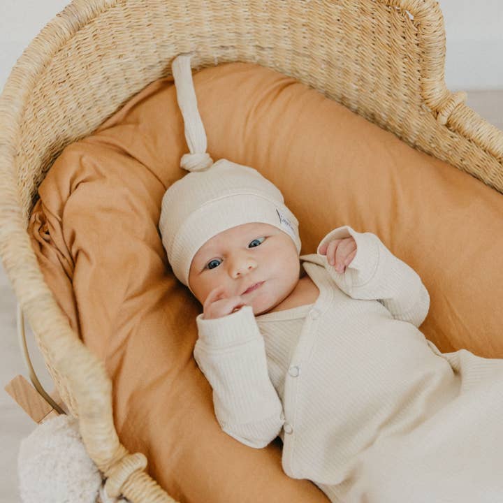 Copper Pearl - Wholesale Newborn/Knit Hat - Baby - Rib Knit Top Knot Hat - Moonstone2