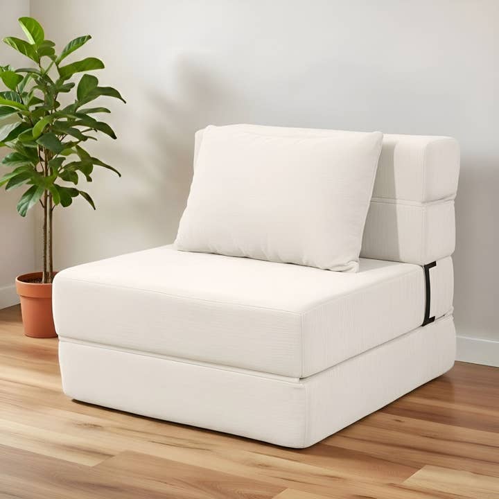 · REDEARTH · Sovesofa uden ben, sammenklappelig gulvsofa, 3-i-1 konvertibel gulvsofa, chaiselong & sovesofa i chenille, gulvsæde med høj densitetsskum og pude, vakuumpakket, ingen montering, cremefarvet for engroshandel hos REDEARTH