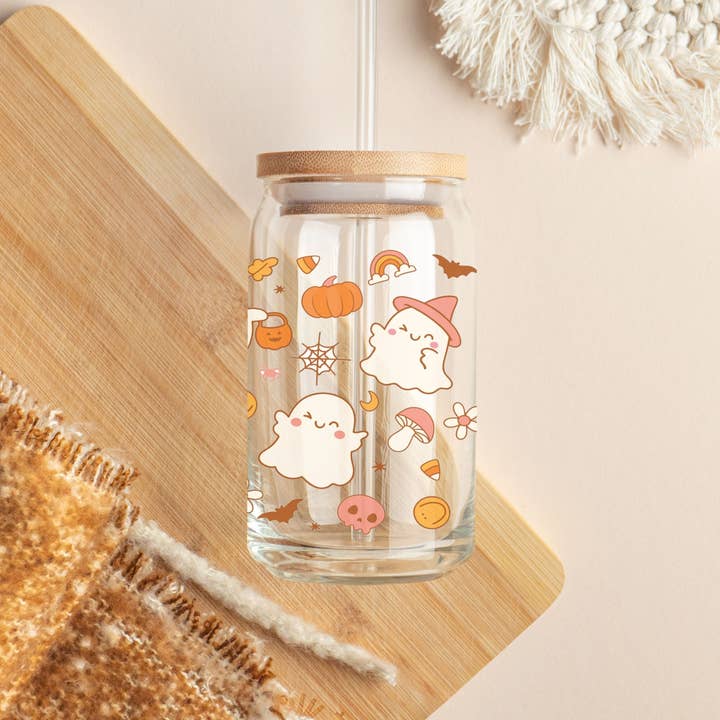 Emma and G Designs - Wholesale Drinking glass/cup - Halloween Mini Ghost Beer Can Glass Cup 16 oz |GLASS ONLY