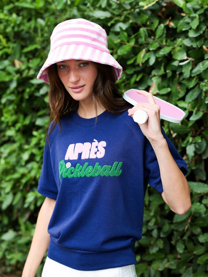 Shiraleah - Wholesale Sweatshirt - Women's - "APRÈS PICKLEBALL" LIGHTWEIGHT SHORT SLEEVE SWEATSHIRT,NAVY