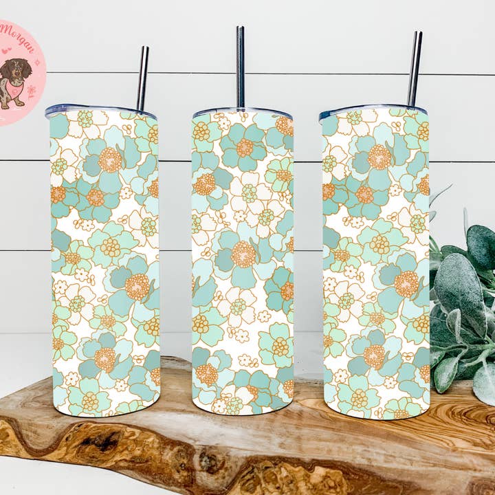 Blue Floral Tumbler for wholesale by Designs By Morgan AZ LLC