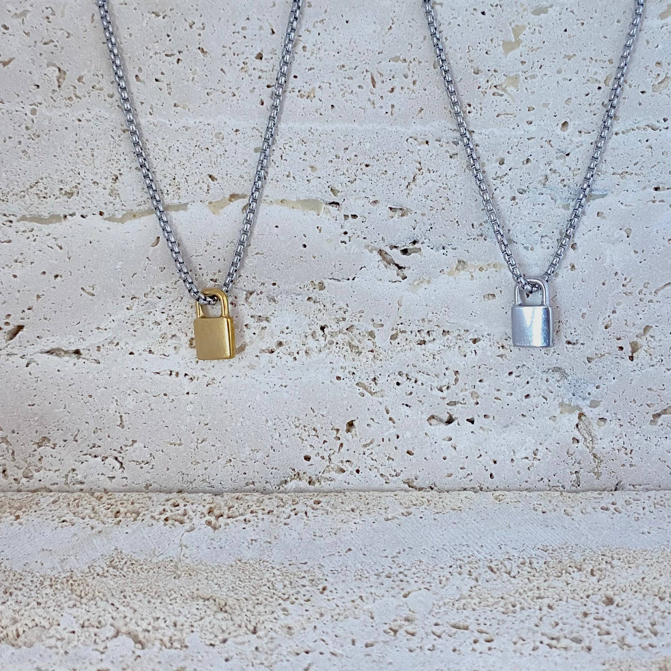 Amady Jewelry – wholesale Pendant/charm necklace – Silver or gold Padlock charm pendant necklace stainless stee9