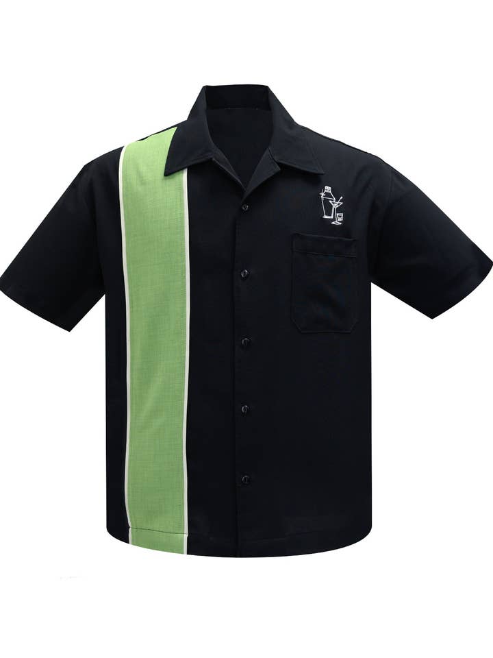 Steady Clothing - Wholesale Button Down Shirt - Men's - Palm Springs Cocktail Bowling Shirt in Black/Apple/Stone