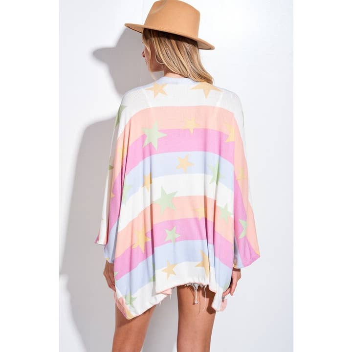 Phil Love – Engroshandel Kimono - Dame – Sommerstjerneprint kimono cardigan med løs pasform3