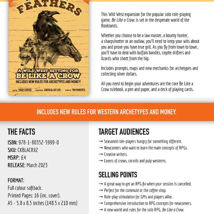 Critical Kit Ltd - Vendita all'ingrosso Fantasy - A Fistful of Feathers: un'ambientazione da selvaggio West per Be Like a Crow (Zine)3