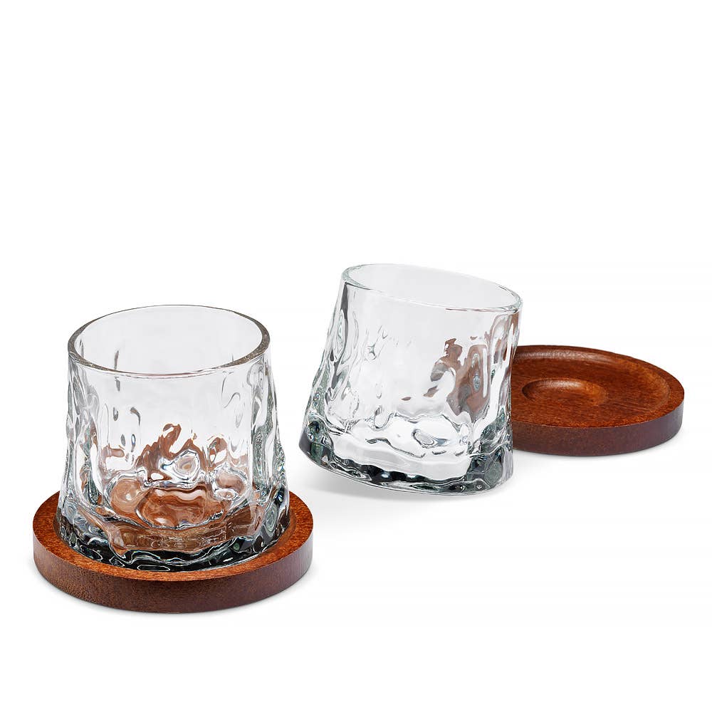 The Source Wholesale LTD – wholesale Drinking glass/cup – Rotating Whisky Glasses with Coaster Set of 24