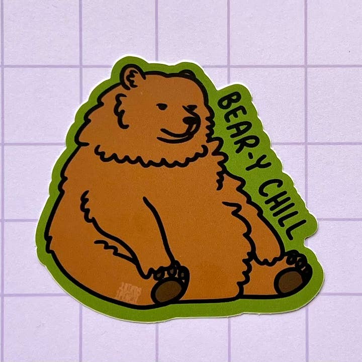 Bear-y Chill Vinyl Sticker for wholesale by 2Birds1Pencil Illustrations