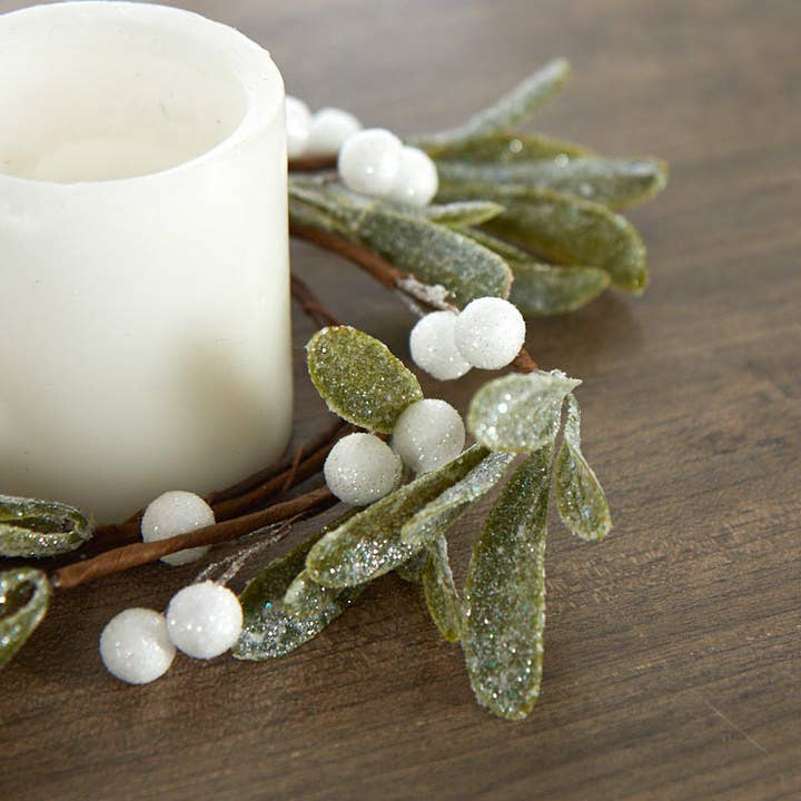 Factory Direct Craft - Wholesale Artificial Flowers - Frosted Faux Mistletoe - Choose Garland or Candle Ring 3