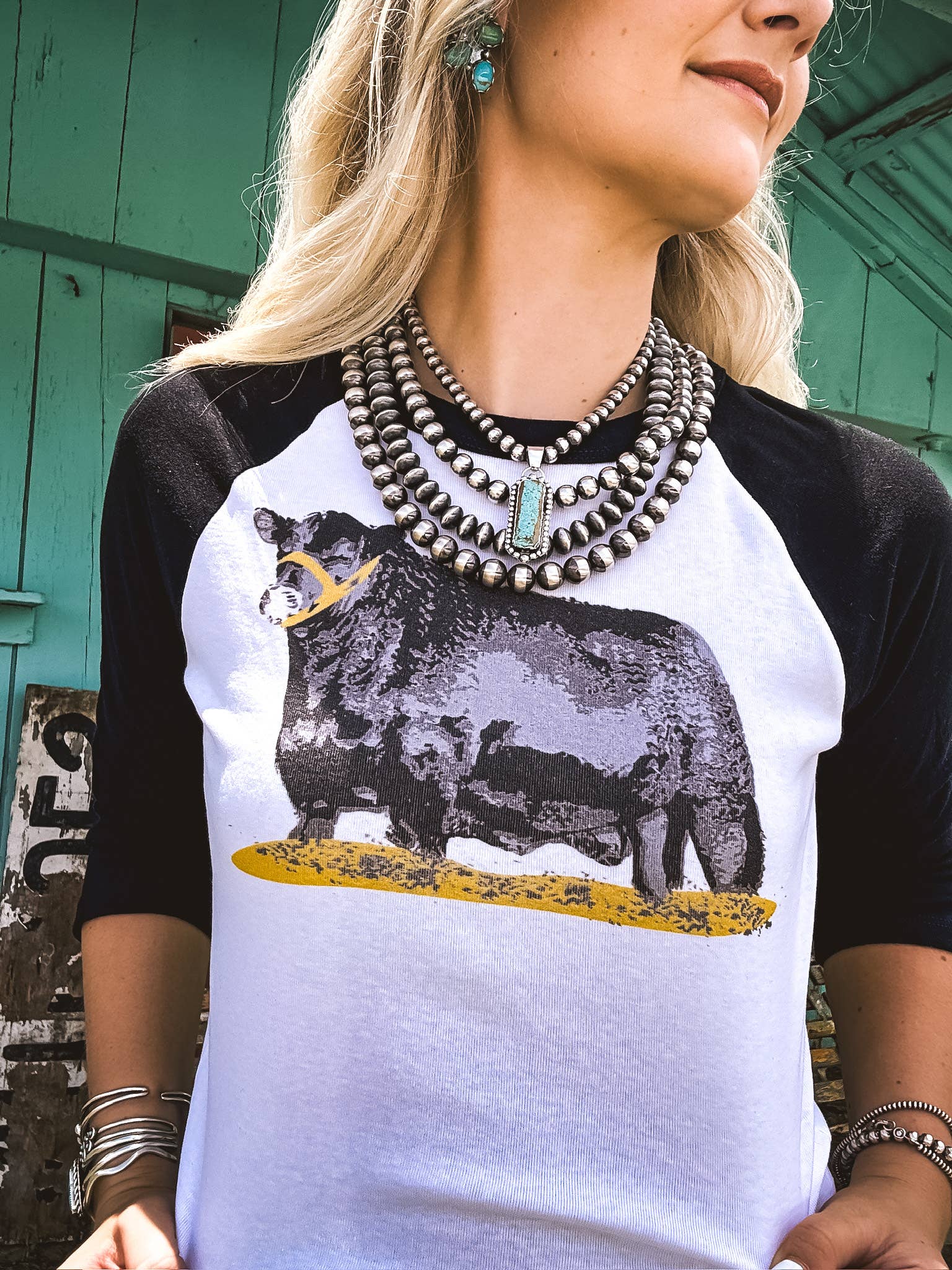Hank & Scoot - Wholesale T-Shirt (Graphic) - Women's - The Fitted Cow Raglan 2