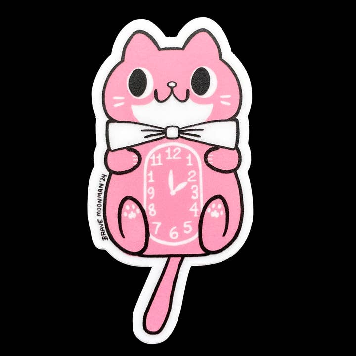Pink Kitty Cat Clock Vinyl Sticker for wholesale by Brave Moonman