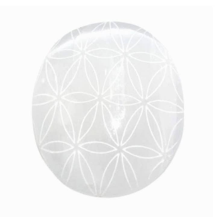 Selenite Palm Stone - Flower of Life for wholesale by Earths Elements Wholesale