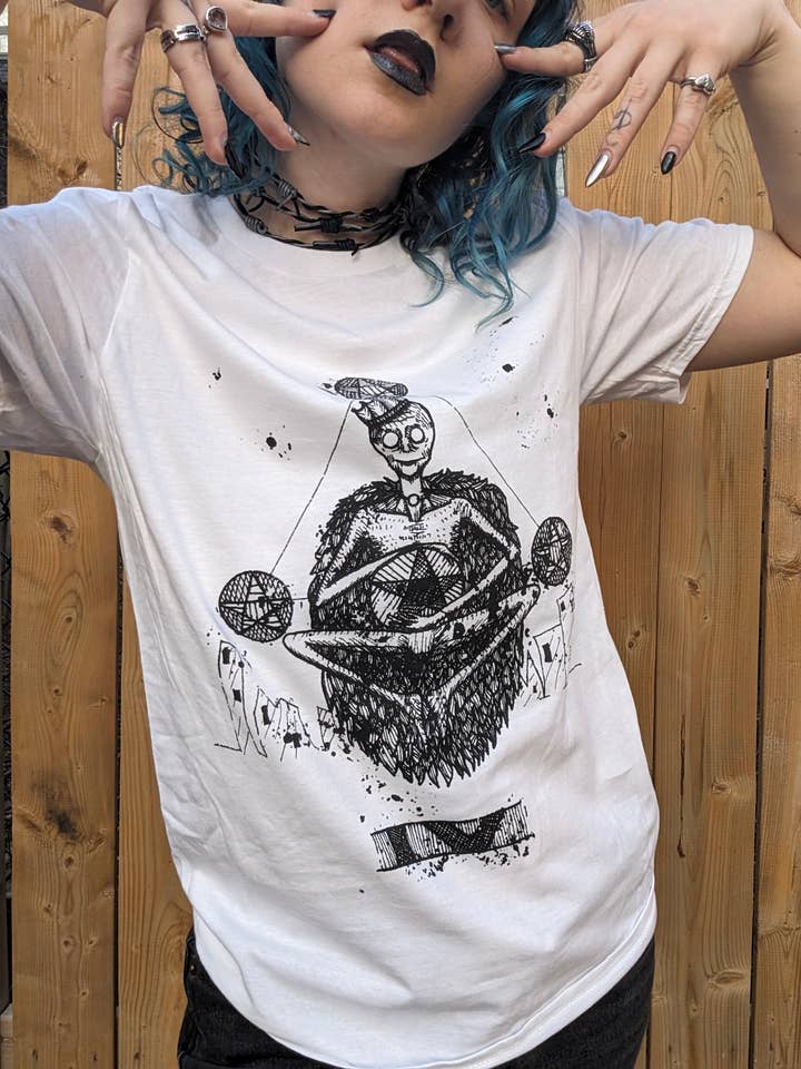 RaccoonGuts - Wholesale Screen Printed T-Shirt - Women's - Four of Pentacles Gothic Alt Tarot Printed T-shirt5
