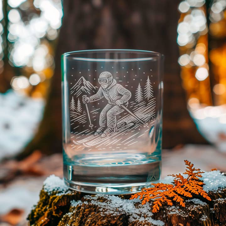 Downhill Skier Drinking Glasses for wholesale by Benoit's Design Co.