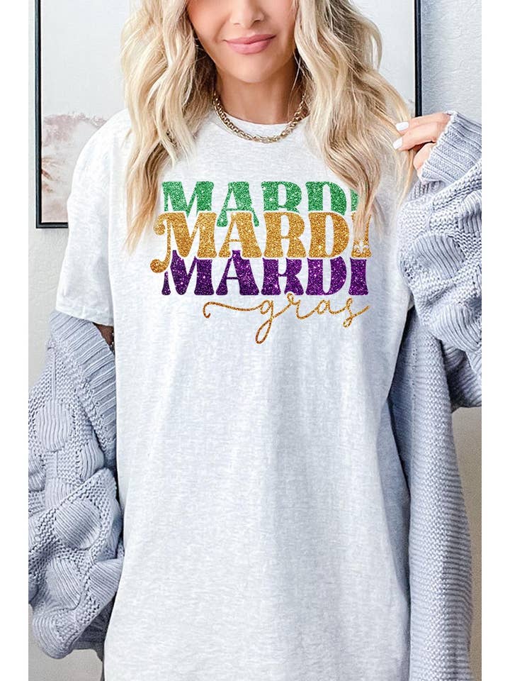 MARDI GRAS,FAUX GLITTER HEAVY COTTON UNISEX SHORT SLEEVE for wholesale by COLORBEAR