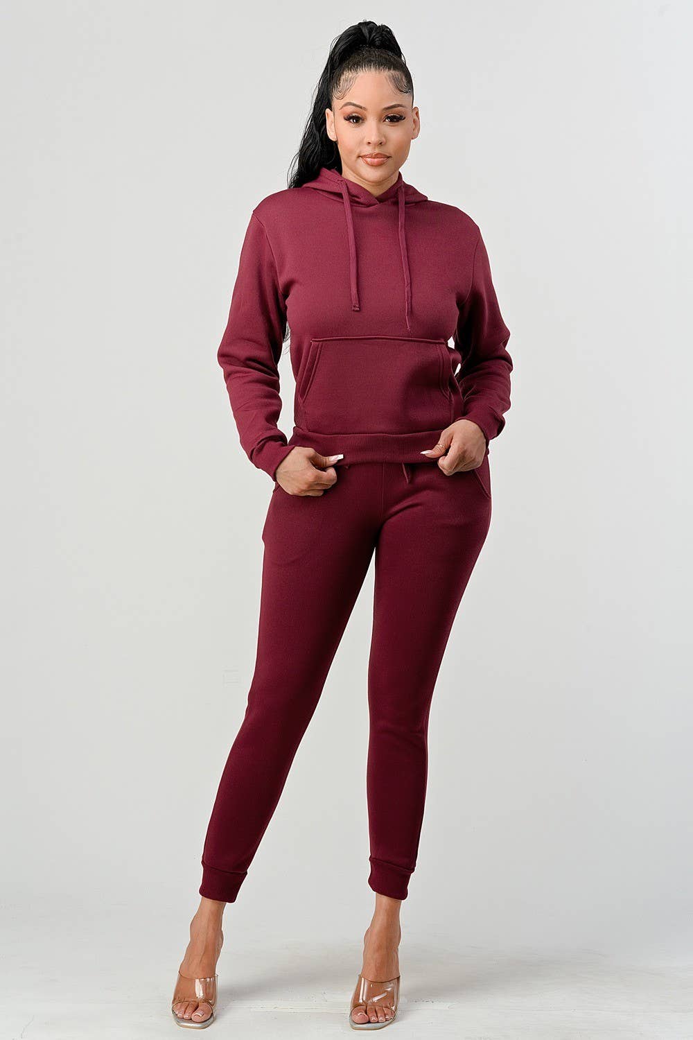Boswell - Wholesale Lounge Set - Women's - Solid Hoodie Jogger Set With Front Pocket2