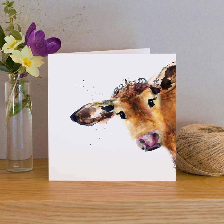 Inky Cow Blank Greeting Card for wholesale by Kate Moby