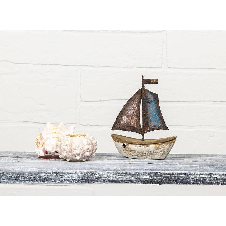 Abbott - Wholesale Decorative Tabletop Object - Mini Sailboat with Sail Up - 4.5"H