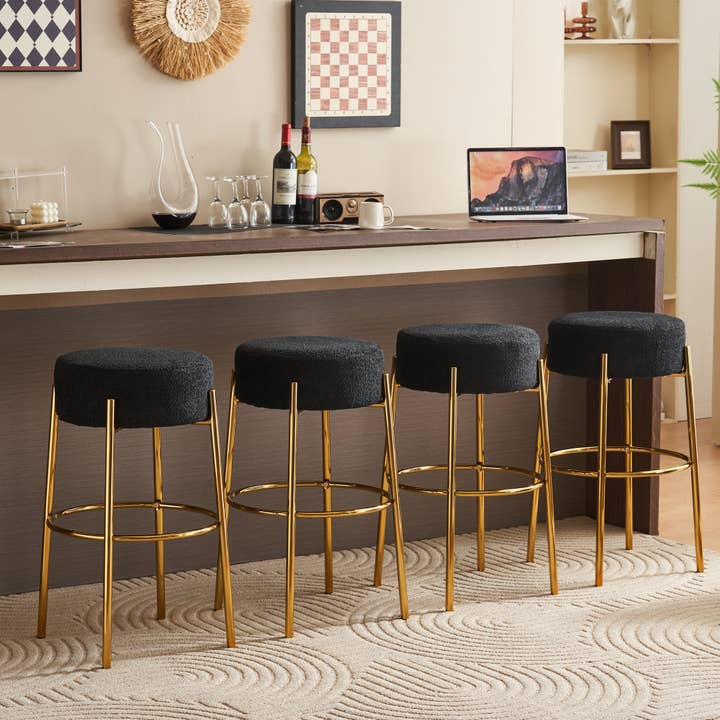 Orange County Decor - Wholesale Stool - 30" Tall, Round High Bar Stools, Set Of 2 Contemporary Upholstered Dining Stools For Kitchens, Coffee Shops And Bar Stores Includes Sturdy Hardware Support Legs Black Foam