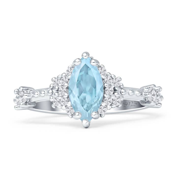 Marquise Halo Beaded Ring Aquamarine CZ for wholesale by Blue Apple Imports