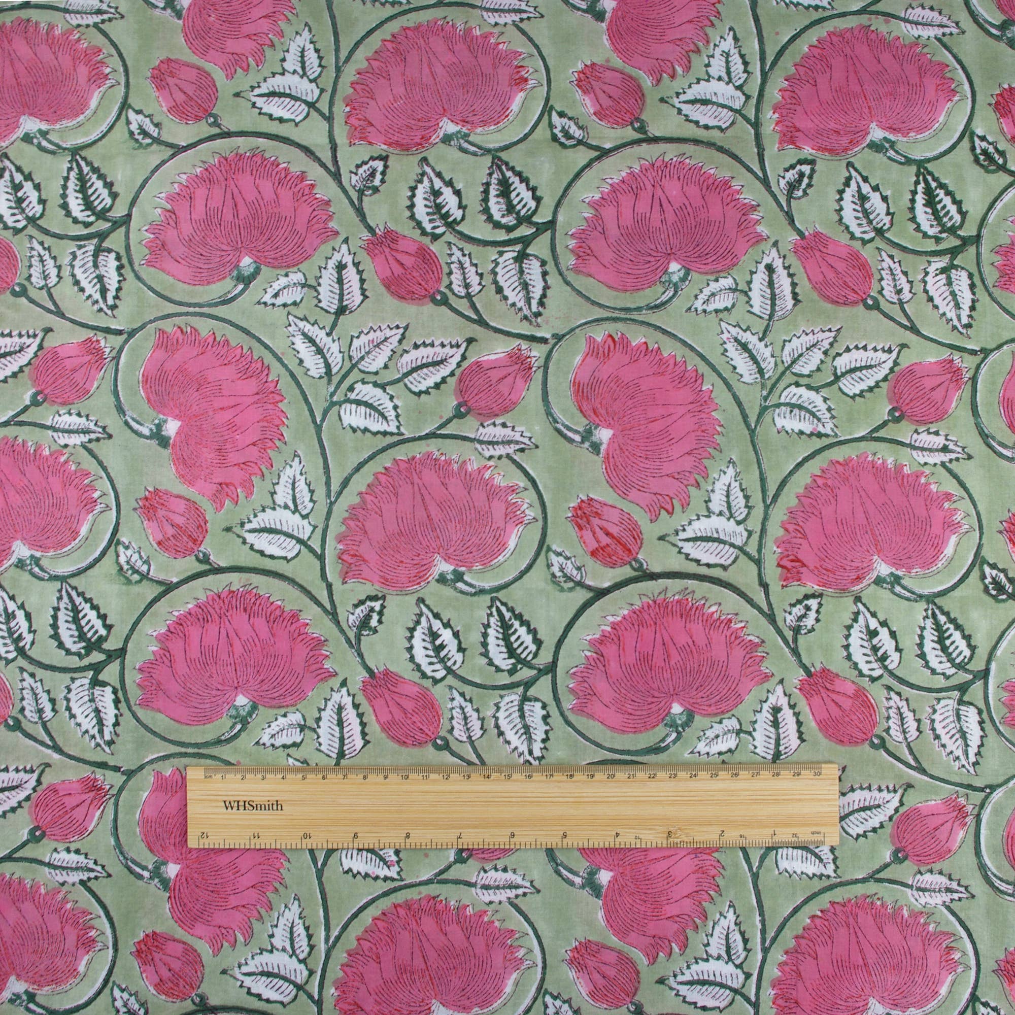 Kantha Decor – wholesale Fabric – Red Lotus  Hand Block Printed Fabric - 10mts  1