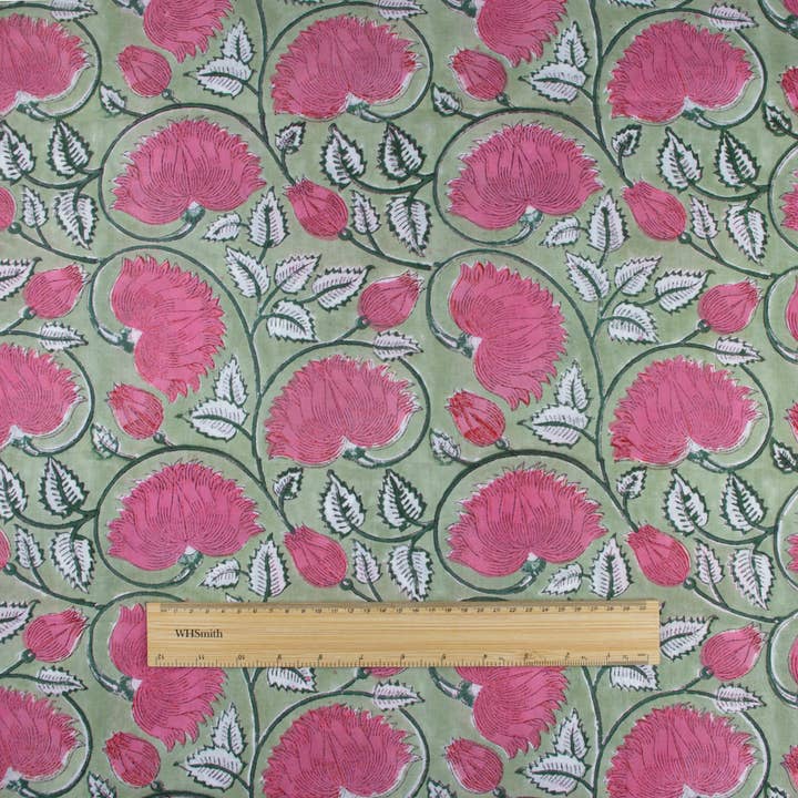 Kantha Decor – wholesale Fabric – Red Lotus Hand Block Printed Fabric - 10mts 1