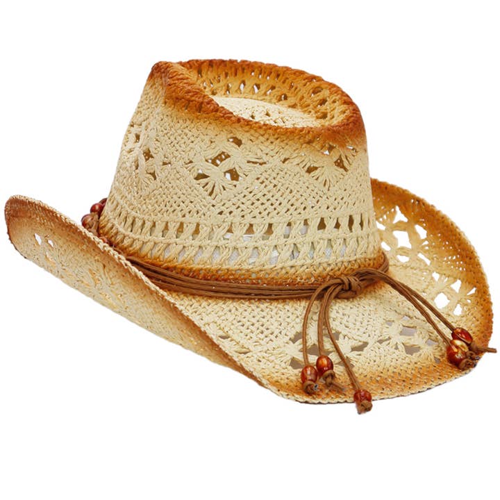 Cap Zone - Wholesale Cowboy Hat - Women's - Beaded Crochet Crushable Straw Cowboy Hat21