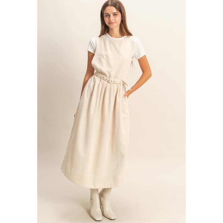 HYFVE - Wholesale Dress - Women's - Sleeveless Corduroy Apron Belted Midi Dress2