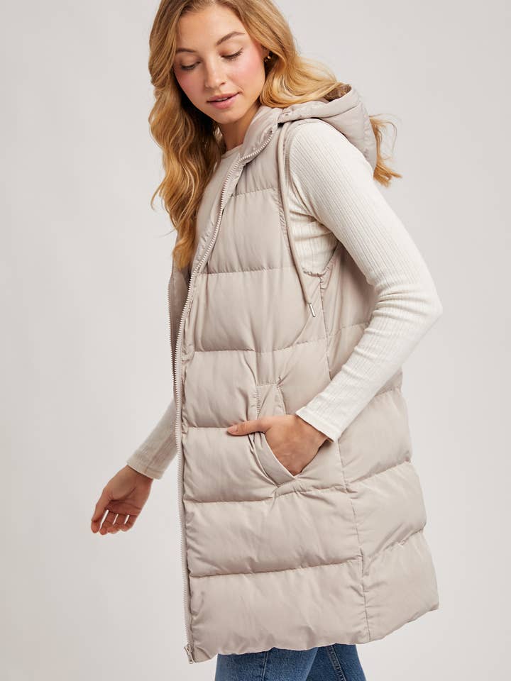 Bluivy - Wholesale Outerwear Vest - Women's - HOODED ZIPPER DOWN LONGLINE PUFFER VEST6