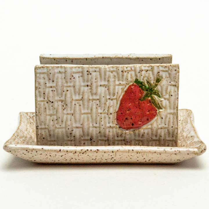 White Squirrel Clayworks - Wholesale Sponge Holder - Strawberry Pattern Handmade Ceramic Kitchen Sponge Holder