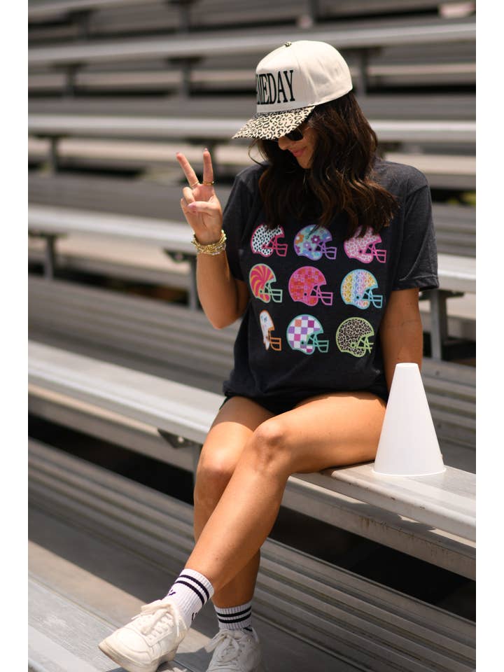 Heather Graphite Neon Funky Helmets Tee for wholesale on Faire1