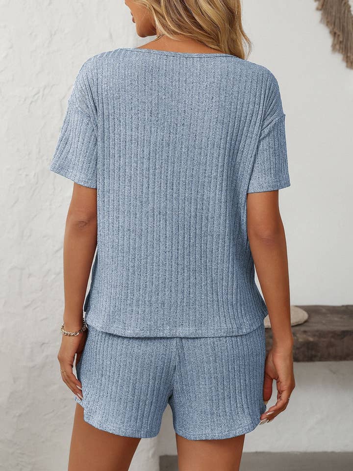 Lovesoft - Wholesale Lounge Set - Women's - Solid Color Ribbed Short-Sleeve Pajama Loungewear Set11