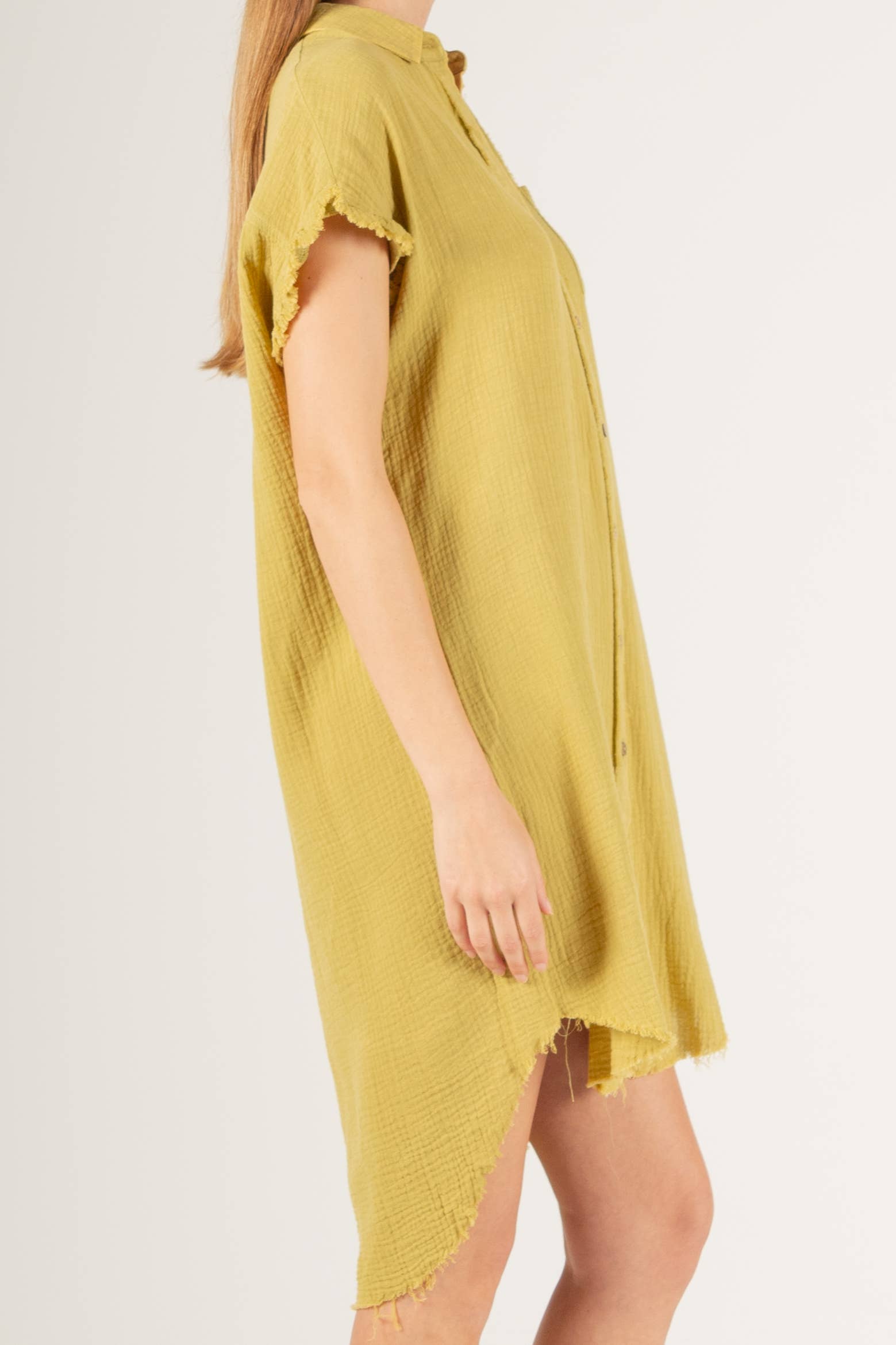 Before You Collection - Wholesale Dress - Women's - Washed Gauze Raw Edge Shirt Dress5